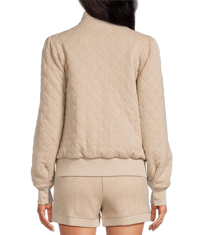 A Loves A Quilted Mandarin Collar Long Sleeve Zip Front Bomber Jacket