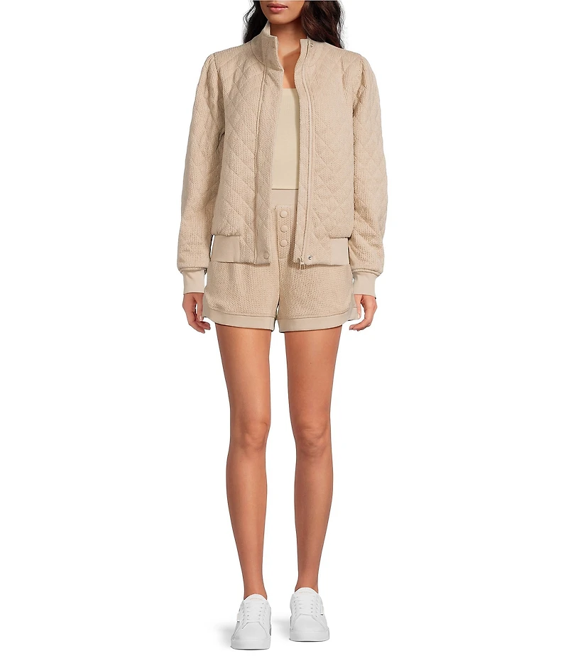 A Loves A Quilted Mandarin Collar Long Sleeve Zip Front Bomber Jacket