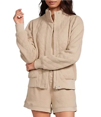 A Loves A Quilted Mandarin Collar Long Sleeve Zip Front Bomber Jacket