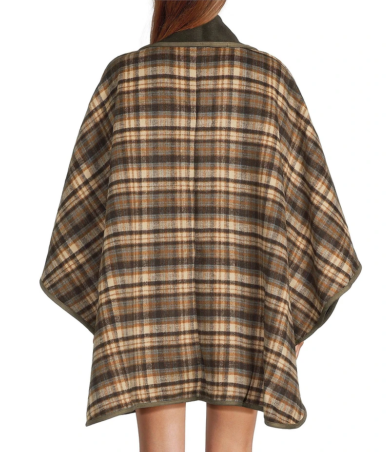 A Loves A Reversible Wool Blend Crew Neck Button Front Long Drape Sleeve Cape Jacket with Scarf
