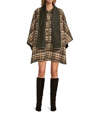 A Loves A Reversible Wool Blend Crew Neck Button Front Long Drape Sleeve Cape Jacket with Scarf