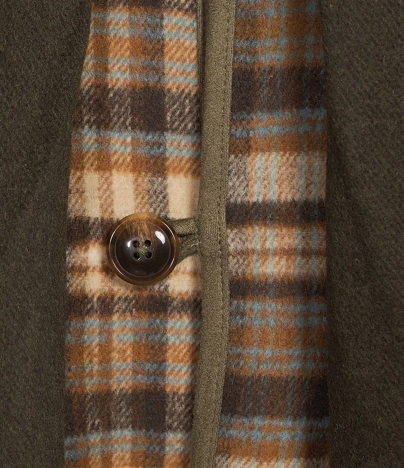A Loves A Reversible Wool Blend Crew Neck Button Front Long Drape Sleeve Cape Jacket with Scarf