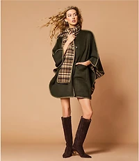 A Loves A Reversible Wool Blend Crew Neck Button Front Long Drape Sleeve Cape Jacket with Scarf