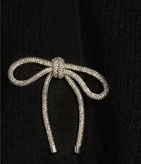 A Loves A Wool Blend Sweater Knit Rhinestone Bow V-Neck Long Sleeve Cardigan