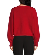 A Loves A Wool Blend Sweater Knit Rhinestone Bow V-Neck Long Sleeve Cardigan
