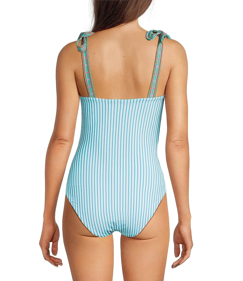 A Loves A Rio Garden Border Print Reversible Bandeau Tie Shoulder One Piece Swimsuit