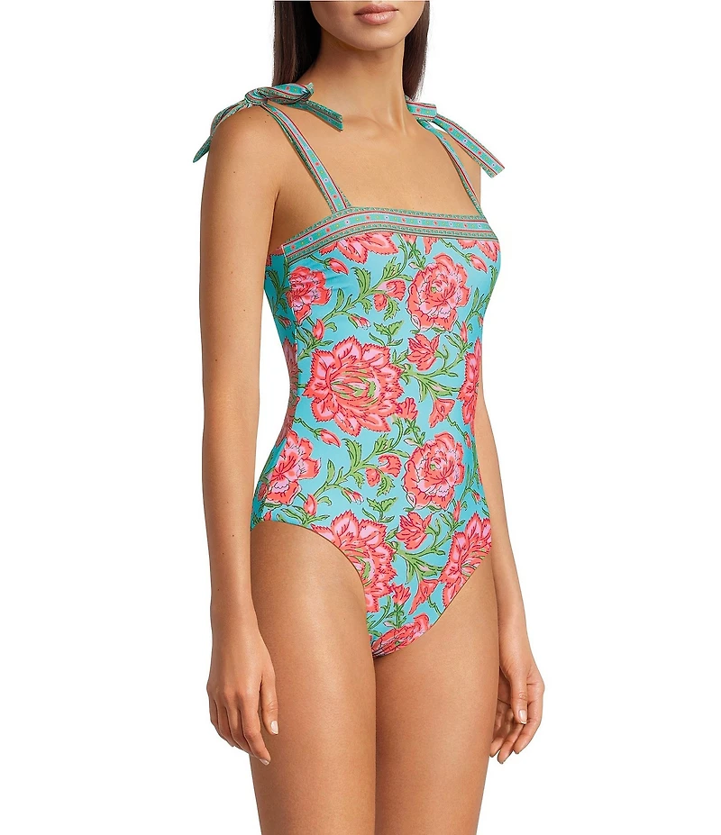 A Loves A Rio Garden Border Print Reversible Bandeau Tie Shoulder One Piece Swimsuit