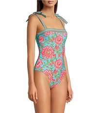 A Loves A Rio Garden Border Print Reversible Bandeau Tie Shoulder One Piece Swimsuit