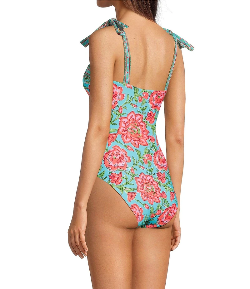 A Loves A Rio Garden Border Print Reversible Bandeau Tie Shoulder One Piece Swimsuit