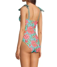 A Loves A Rio Garden Border Print Reversible Bandeau Tie Shoulder One Piece Swimsuit