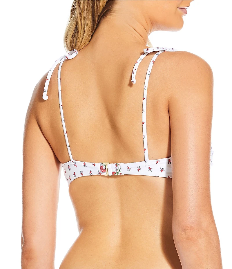 A Loves A Rosebud Floral Reversible Embroidered Tie Shoulder Bandeau Swim Top