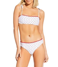 A Loves A Rosebud Floral Reversible Embroidered Tie Shoulder Bandeau Swim Top