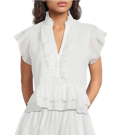 A Loves A Ruffle Mock Neck Long Balloon Sleeve Bubble Hem Coordinating Top