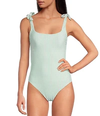 A Loves A Seaside Reversible Square Neck Tie Shoulder Bandeau One Piece Swimsuit