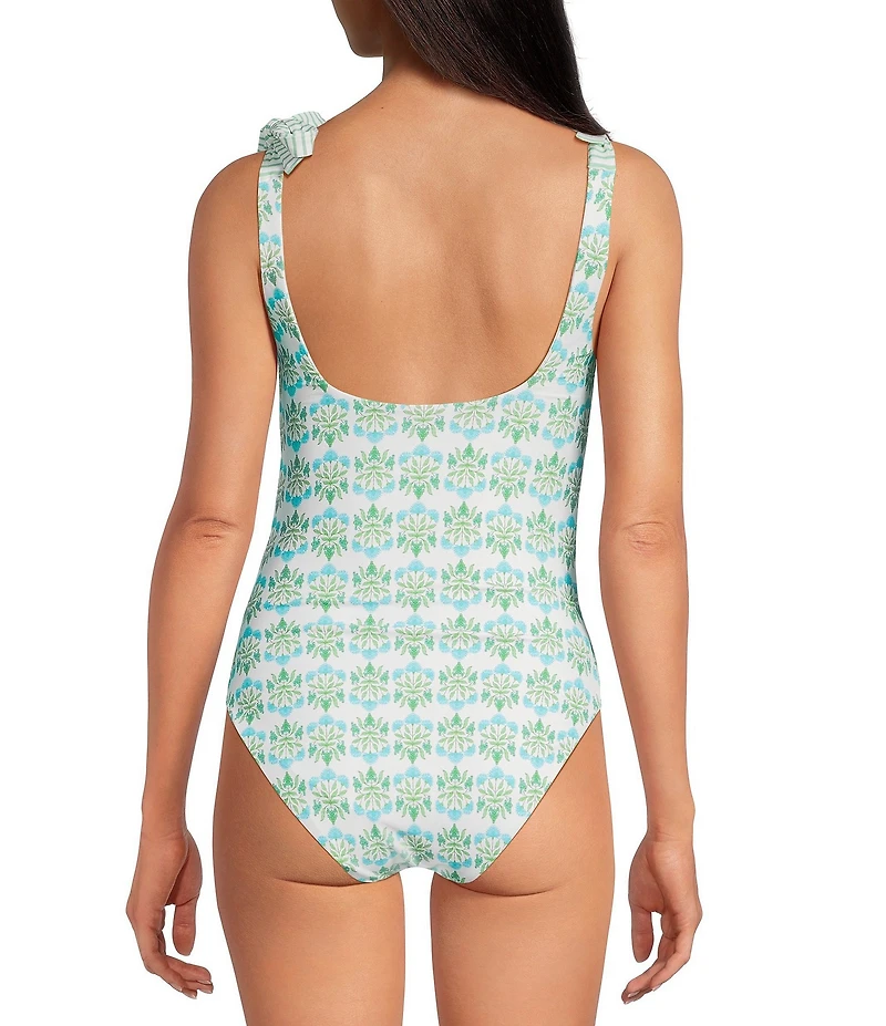A Loves A Seaside Reversible Square Neck Tie Shoulder Bandeau One Piece Swimsuit