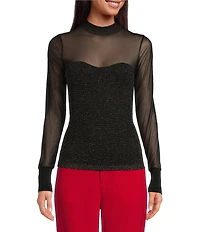 A Loves A Sheer Illusion Mesh Mock Neck Long Sleeve Full Length Top