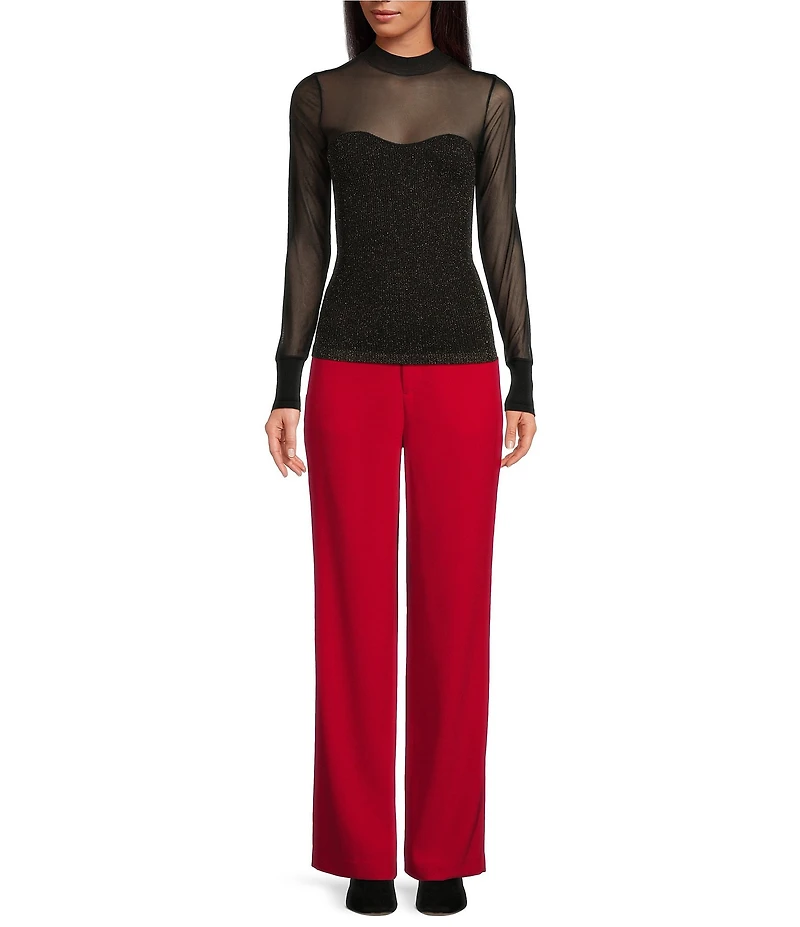 A Loves A Sheer Illusion Mesh Mock Neck Long Sleeve Full Length Top