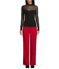 A Loves A Sheer Illusion Mesh Mock Neck Long Sleeve Full Length Top