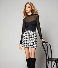 A Loves A Sheer Illusion Mesh Mock Neck Long Sleeve Full Length Top