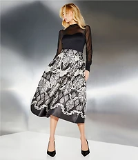 A Loves A Sheer Illusion Mesh Mock Neck Long Sleeve Full Length Top