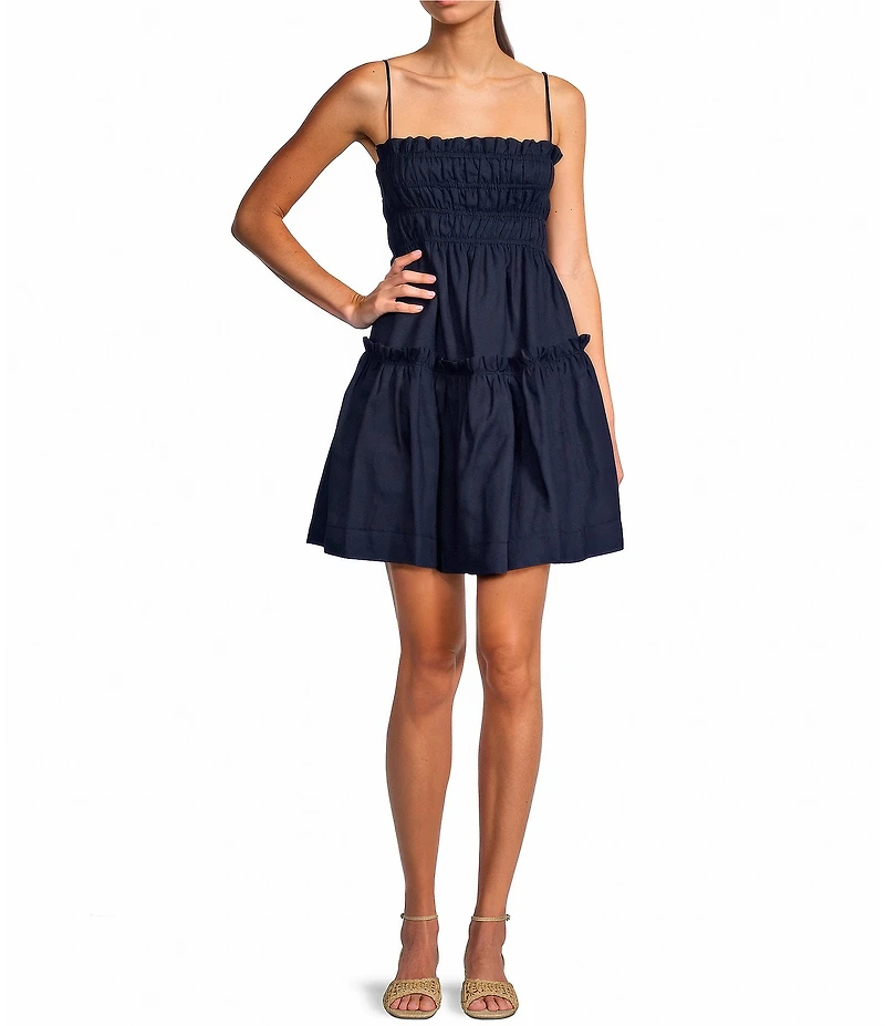 A Loves A Square Neck Sleeveless Spaghetti Strap Smocked Babydoll Mini Dress