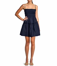 A Loves A Square Neck Sleeveless Spaghetti Strap Smocked Babydoll Mini Dress