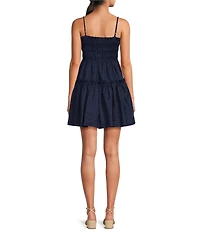 A Loves A Square Neck Sleeveless Spaghetti Strap Smocked Babydoll Mini Dress