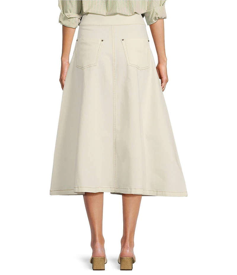 A Loves A Stretch Denim High Rise A-Line Volume Flounce Midi Skirt