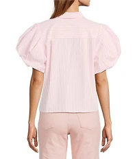 A Loves A Stripe Collared Neck Short Bubble Sleeve Button Front Shirt