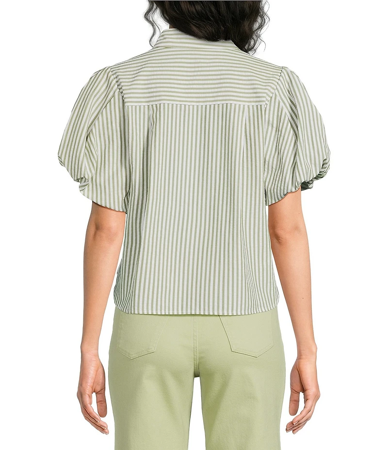 A Loves A Stripe Collared Neck Short Bubble Sleeve Button Front Shirt