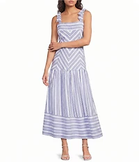 A Loves A Stripe Pattern Square Neck Sleeveless Woven A-Line Midi Dress