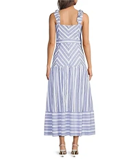 A Loves A Stripe Pattern Square Neck Sleeveless Woven A-Line Midi Dress