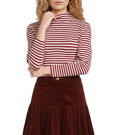A Loves A Stripe Print Stretch Knit Turtleneck Long Sleeve Tee
