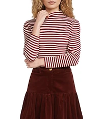 A Loves A Stripe Print Stretch Knit Turtleneck Long Sleeve Tee