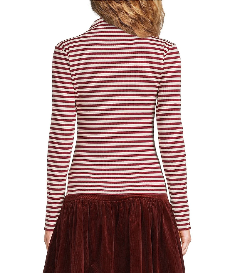 A Loves A Stripe Print Stretch Knit Turtleneck Long Sleeve Tee