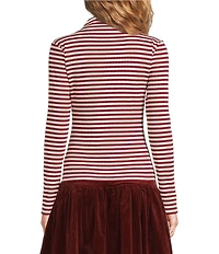 A Loves A Stripe Print Stretch Knit Turtleneck Long Sleeve Tee