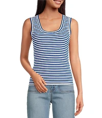 A Loves A Stripe Ribbed Knit Scoop Neck Sleeveless Tank