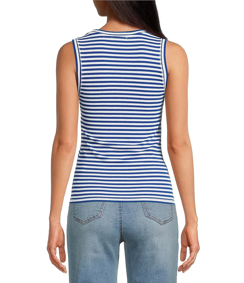 A Loves A Stripe Ribbed Knit Scoop Neck Sleeveless Tank