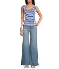 A Loves A Stripe Ribbed Knit Scoop Neck Sleeveless Tank