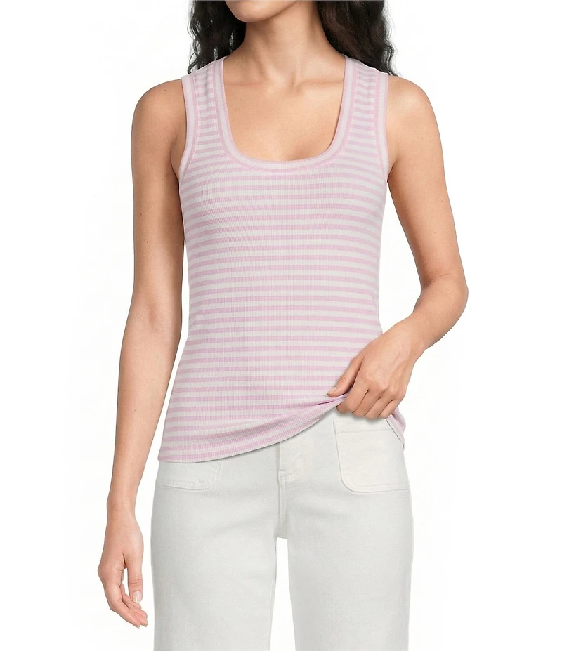 A Loves A Stripe Ribbed Knit Scoop Neck Sleeveless Tank