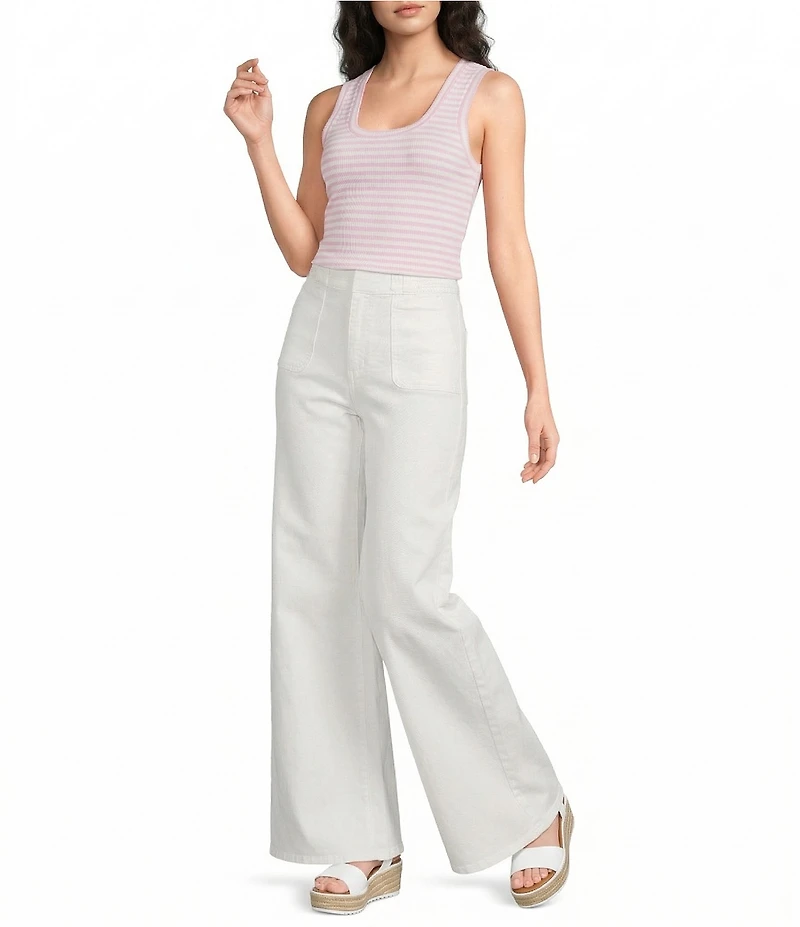A Loves A Stripe Ribbed Knit Scoop Neck Sleeveless Tank