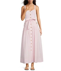 A Loves A Stripe Sweetheart Neck Tank Strap Button Front Tie Drop Waist Flounce Maxi Dress