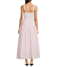 A Loves A Stripe Sweetheart Neck Tank Strap Button Front Tie Drop Waist Flounce Maxi Dress