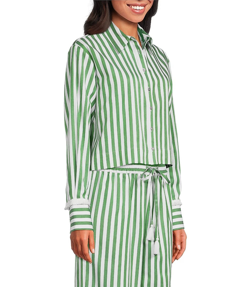 A Loves A Striped Collared Long Sleeve Button Front Woven Coordinating Shirt