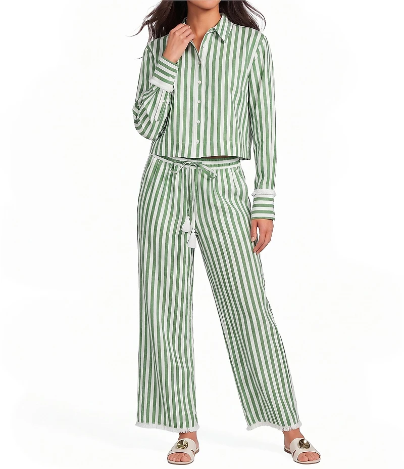 A Loves A Striped Collared Long Sleeve Button Front Woven Coordinating Shirt