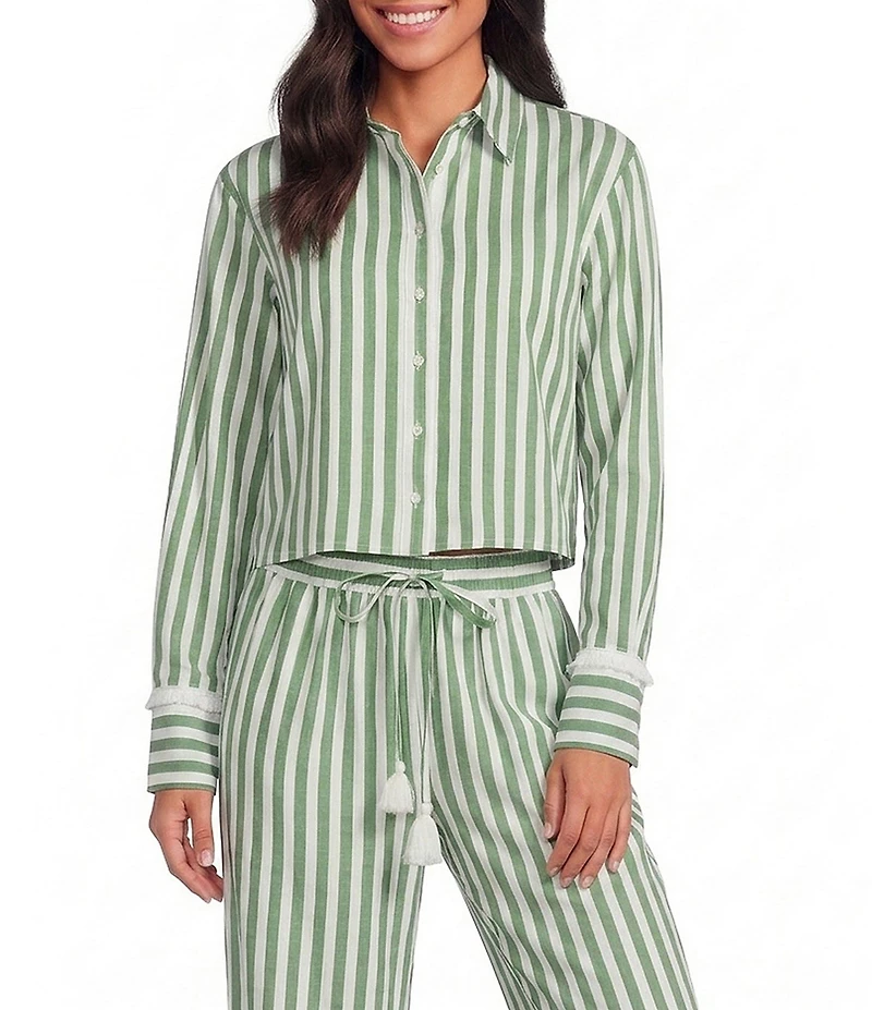 A Loves A Striped Collared Long Sleeve Button Front Woven Coordinating Shirt