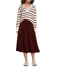 A Loves A Striped Print Long Sleeve Point Collar Knit Sweater