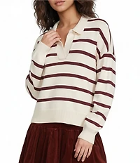 A Loves A Striped Print Long Sleeve Point Collar Knit Sweater