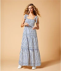 A Loves A Stripe Print Square Neck Tie Strap Tiered A-Line Flounce Maxi Dress