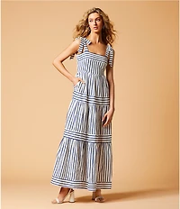 A Loves A Stripe Print Square Neck Tie Strap Tiered A-Line Flounce Maxi Dress